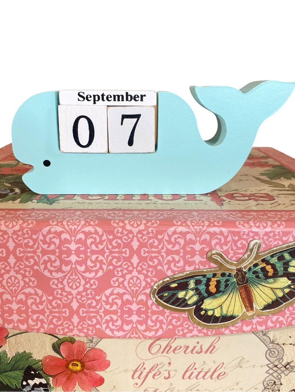 Wooden Whale Calendar Block Desk Home Office Calendar Nautical Beach Decor